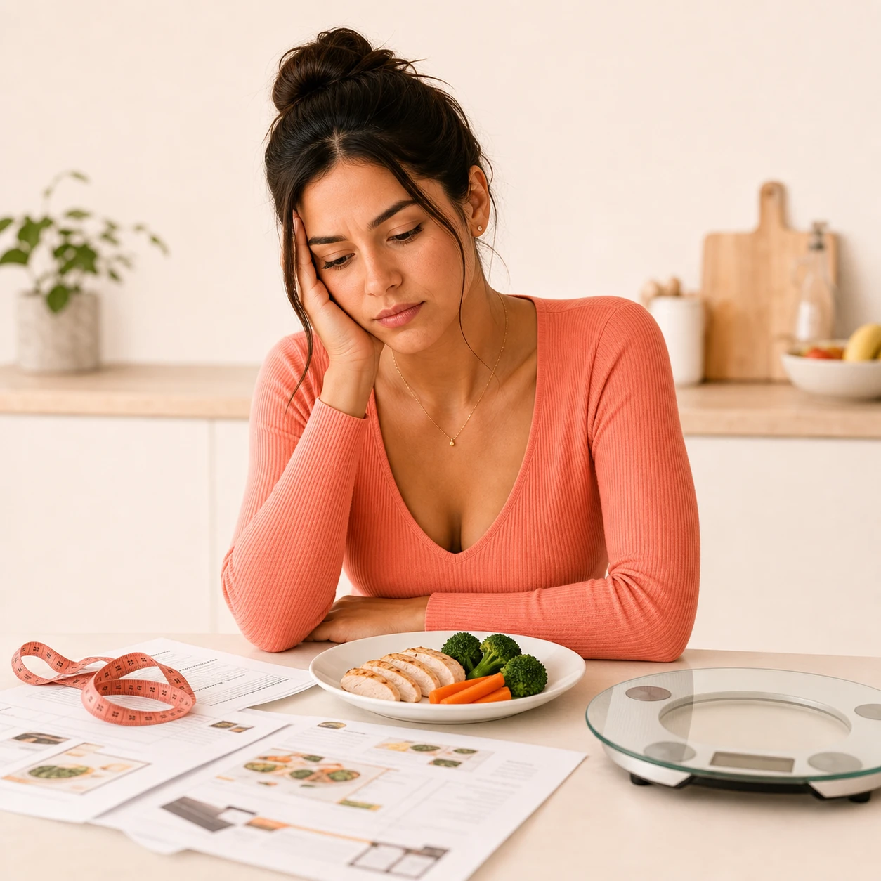 Mujer frustrada con planes de dieta