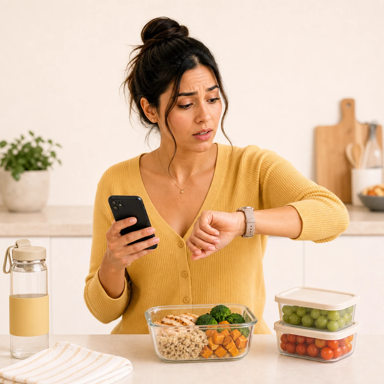 Mujer sin tiempo para preparar comida